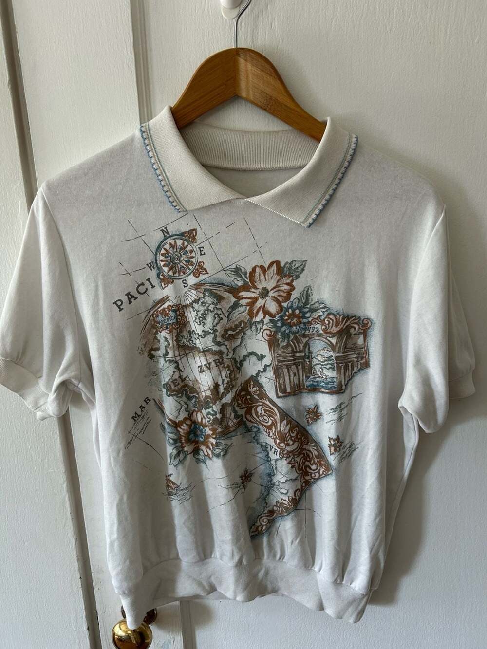 Vintage 1990s Map Graphic Polo Shirt